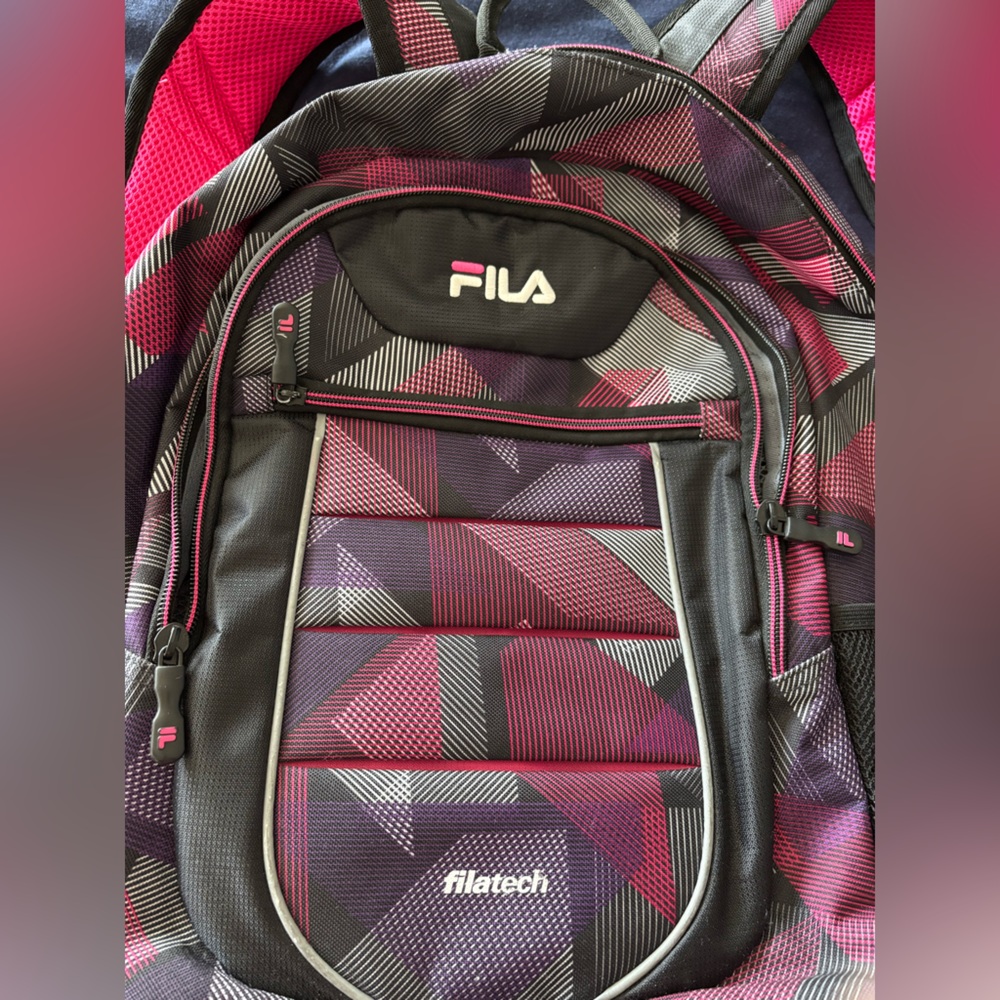 Fila Tri-Tone Geometric Backpack in Pink, Black, and White